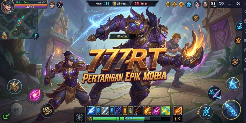 Screenshot dari pertarungan seru di <strong>777RT</strong> menunjukkan gameplay MOBA yang menegangkan.