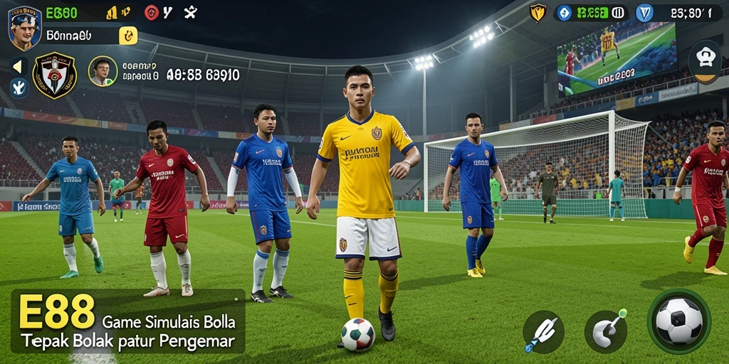 Tampilan aksi mendebarkan dalam gameplay sepak bola E88.