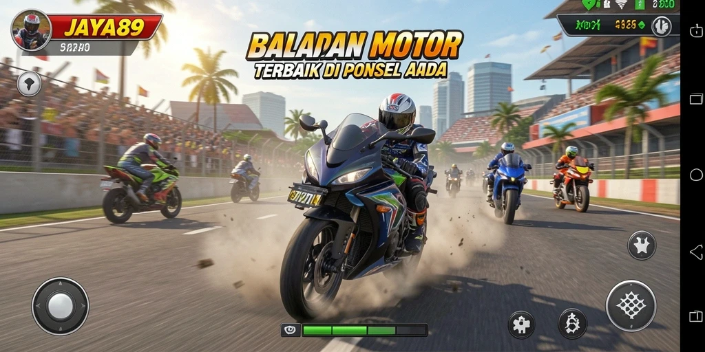 Gameplay seru JAYA89 dengan balapan motor yang cepat dan mendebarkan.