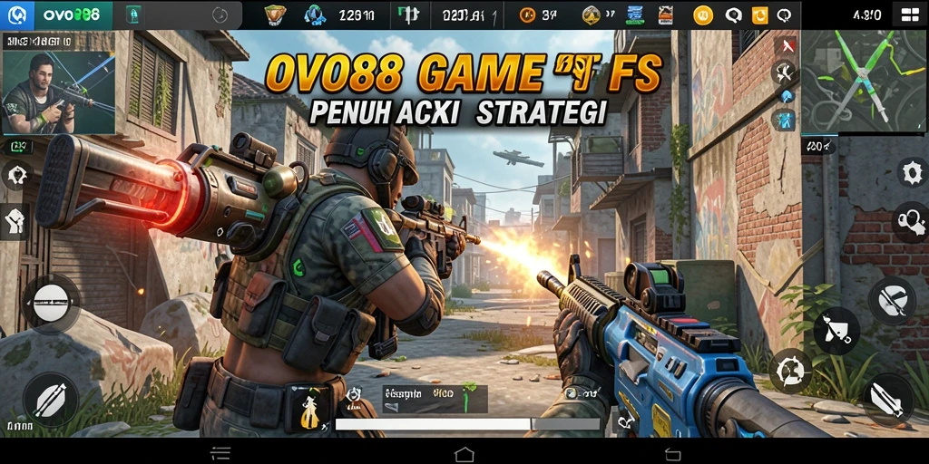 Screenshot OVO88 menampilkan aksi intens dalam permainan FPS.