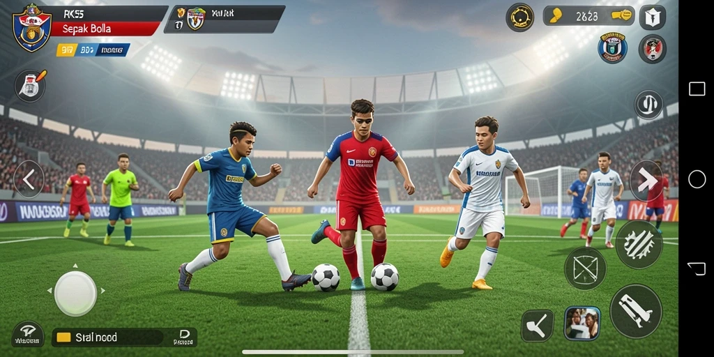 Screenshot RK55 menampilkan aksi mendebarkan di lapangan sepak bola.