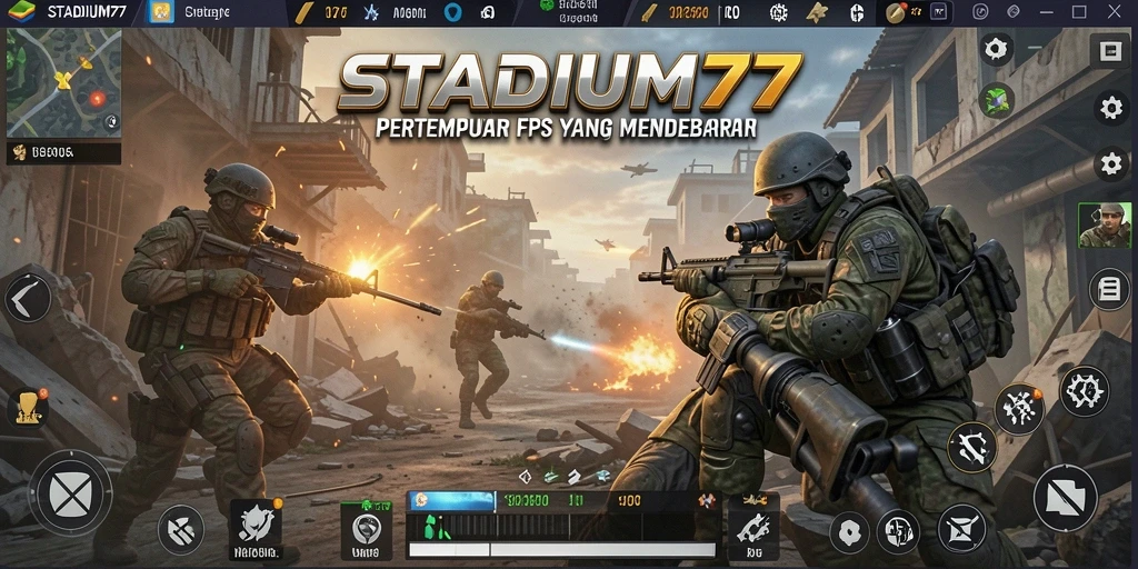Gameplay mendebarkan di STADIUM77 dengan pertarungan FPS intens.